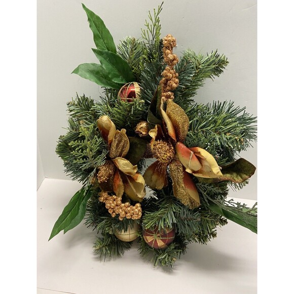 Christmas Table Centerpiece Faux Pine With Flowers and Ornaments - Picture 2 of 4